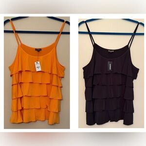 Lot of 2 Express Women's Tiered Ruffle Camisole - Orange & Black sz L